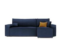 GREKPOL Canapé d'angle Convertible 244x145 Velours Côtelé à Gauche ou à Droite - Canapé avec Espace de Rangement - Sofa Bleu