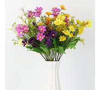Grekywin Lot de 4 marguerites artificielles de couleurs mélangées pour intérieur/extérieur, chrysanthème décoratif en plastique dans un vase, accessoires photo, décoration de la maison 32 cm