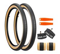 GRELiving Pack de 2 Pneus VTT Pliables 24/26/27.5x2.125 + 2 Chambres à Air AV48mm pour Vélos Tout Terrain et de Route 30TPI (24x2.125 Pack)