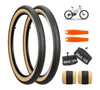 GRELiving Pack de 2 Pneus VTT Pliables 24/26/27.5x2.125 + 2 Chambres à Air AV48mm pour Vélos Tout Terrain et de Route 30TPI (26x2.125 Pack)