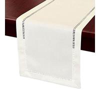 Grelucgo Petit Chemin de Table Court fabriqué à la Main de Couleur Unie pour Salle à Manger, écharpe de Commode, Double Ourlet (crème, 35,6 x 122,9 cm)