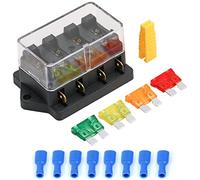 Greluma 1 boîte à fusibles à lame automatique pour voiture 4 voies 12 V/24 V, bloc porte-fusible à lame standard avec fusibles 5 A/10 A/15 A/20 A