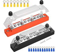 Greluma 1 Paire Bloc de distribution d'alimentation à 10 voies, 4 goujons de borne M6, 6 vis de borne M4 Barre de bus de batterie pour bateau marin de voiture