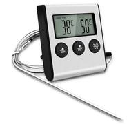 Greluma 1 Pièce Grand thermomètre numérique LCD pour cuisson des aliments et de la viande, pour fumoir, four, barbecue, gril, horloge, minuterie avec sonde de température en acier inoxydable