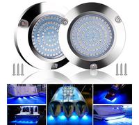 Greluma 2 pcs 90 leds bateau lumières LED sous marines,12v/24v pontons marins rond lumière de tableau arrière de bateau,IP68 Imperméable acier inoxydable lumières de pont de bateau -lumière bleue