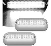 Greluma 2 Pièces Lumières LED sous-marines pour bateaux à 27 LED, lumière sous-marine pour pontons marins, lumières de pont de bateau en acier inoxydable IP68 étanches - Blanc