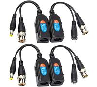 Greluma 4 Pcs Balun HD Cat5 RJ45 vers BNC émetteur-récepteur Baluns Vidéo Passif avec Connecteur d'alimentation pour Caméra 1080P 3MP 4MP 5MP 8MP HD-CVI/TVI/AHD/CVBS / 960H
