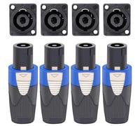 Greluma Ensemble de 4 Kit de connecteurs compatible Speakon, prise haut-parleur 4 broches à verrouillage par rotation et supports de montage sur panneau châssis, compatible avec NL4FC, NL4FX, NL4MPR