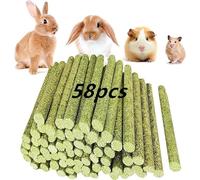 GREMBEB - 58 jouets pour lapin, 58 bâtons de foin Timothy pour cochons d'Inde, jouets à mâcher pour grincer les dents et jambons