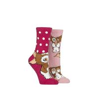 Gremlins Gizmo Lot de 2 paires de chaussettes douces et chaudes pour femme Motif personnage de film mignon Idée cadeau Taille 37-42, rose, 32-36
