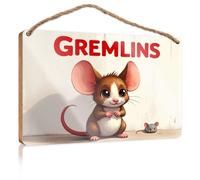 Gremlins Panneau mural amusant pour salle de bain Motif souris mignon Accessoires de bureau pour femme Décoration murale pour homme (20 x 30 cm)