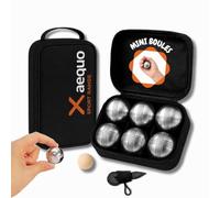 GRENADINE BOUTIQUE Set Mini Petanque Complet 6 Mini Boules Acier Chrome - Mini Sacoche, Cochonnet Bois et Mesureur Inclus - Jeu Interieur et Exterieur Portable, Famille, Enfant (Lot de 1 Mini)