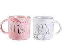 Greneric Mr and Mrs mugs tasses à café en céramique marbrées à motifs dorés, parfaites pour le thé et l'eau, 400 ml, 2 pièces, cadeau pour anniversaire de mariage Saint Valentin et Noël