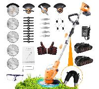 Grenintol DUX008 Coupe-bordures sans fil pliable, débroussailleuse, coupe-bordures, tondeuse à gazon sans fil, 2 x 2 000 mAh, perche télescopique pliable, quatre types de lames avec 23 lames, convient