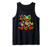 Grenouille Arc-en-Ciel tie-Dye avec Signe de Paix propageant Un Sourire Hippie Débardeur