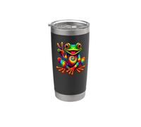 Grenouille arc-en-ciel tie-dye avec signe de paix propageant un sourire hippie Gobelet isotherme en acier inoxydable double paroi