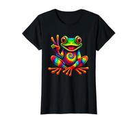 Grenouille Arc-en-Ciel tie-Dye avec Signe de Paix propageant Un Sourire Hippie T-Shirt Graphique avec Valeur, Femme, Noir, L