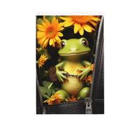 Grenouille assise à l'intérieur fermeture éclair avec fleurs à l'intérieur drapeau de bienvenue de jardin 61 x 91 cm double face ne se décolore pas pour maison, cour, cour, porche, pelouse, décoration