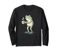 Grenouille avec café drôle Morning Meme Mood Design Manche Longue