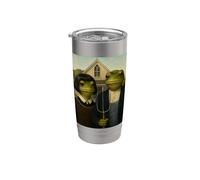 Grenouille avec coupe de cheveux Bob American Gothic Gen Z Portrait de ferme Gobelet isotherme en acier inoxydable double paroi