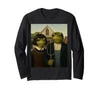 Grenouille avec Coupe de Cheveux Bob American Gothic Gen Z Portrait de Ferme Manche Longue