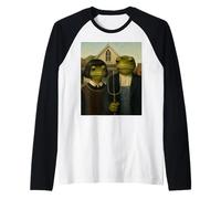 Grenouille avec Coupe de Cheveux Bob American Gothic Gen Z Portrait de Ferme Manche Raglan