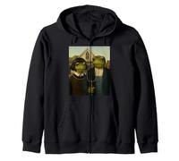 Grenouille avec Coupe de Cheveux Bob American Gothic Gen Z Portrait de Ferme Sweat à Capuche