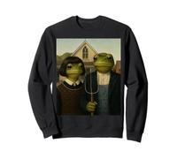 Grenouille avec Coupe de Cheveux Bob American Gothic Gen Z Portrait de Ferme Sweatshirt