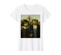 Grenouille avec Coupe de Cheveux Bob American Gothic Gen Z Portrait de Ferme T-Shirt Graphique avec Valeur, Femme, Blanc, M