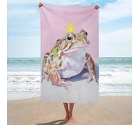 Grenouille avec une couronne jaune Serviette de plage en microfibre anti-sable Grande serviette de douche multi-usages absorbante pour salle de bain piscine 130 x 80 cm