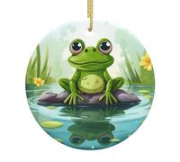 Grenouille dans Un Étang Artisanat Noël Souvenirs avec Ruban Doré Décoration pour Bureau Maison Magasins