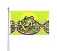 Grenouille dans un étang - Drapeau imprimé double face (91,4 x 152,4 cm) - Grand drapeau de jardin - Décoration extérieure festive