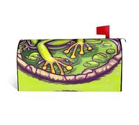 Grenouille dans un étang - Housse de boîte aux lettres en tissu imperméable avec une impression sur un côté et une ouverture incurvée sur un côté.