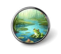 Grenouille dans un étang Phare marin au coucher du soleil Broche ronde pour hommes et femmes Accessoires de costume en alliage, épingle à cravate légère de 1"