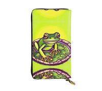 Grenouille dans un étang Portefeuille long en cuir tendance pour filles et femmes avec plusieurs compartiments, noir, taille unique, Noir , Taille unique
