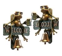 Grenouille de Bienvenue Porte de Bienvenue, Grenouille de consommation de bière Peinte avec Lunettes de Soleil, Cloche de Porte décorative extérieure drôle, résine décorative pour Porche 2pcs