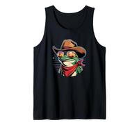 Grenouille de Cowboy rétro avec Lunettes de Soleil et Bandana Coucher de Soleil Débardeur