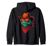 Grenouille de Cowboy rétro avec Lunettes de Soleil et Bandana Coucher de Soleil Sweat à Capuche