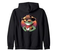 Grenouille de Cowboy rétro avec Lunettes de Soleil et Bandana Coucher de Soleil Sweat à Capuche