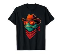 Grenouille de Cowboy rétro avec Lunettes de Soleil et Bandana Coucher de Soleil T-Shirt