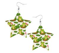 Grenouille De Dessin Animé Dans Un Étang À Lotus Boucle D'Oreille Tendance Pendantes En Cuir Légères Boucles D'Oreilles Pour Femme Décorations