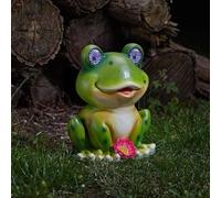 Grenouille de jardin solaire avec yeux clignotants LED 25 x 21 cm Polyrésine verte