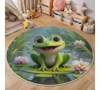 Grenouille Dessin Animé Assise Sur Une Feuille Nénuphar Tapis Rond 80Cm Salon Taupe Rond De Vert Lavable En Machine Style Mignon Descente De Lit Antidérapant Pour Salle À Manger Bureau De Cuisine