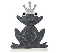 Grenouille en feutre assise sur un pied en bois Objet de décoration avec couronne 26x4x35cm