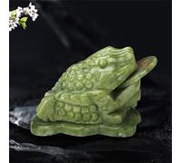 Grenouille en jade avec pièce de monnaie dans la bouche, grenouille Feng Shui en jade, grenouille à trois pattes ou crapaud d'argent, statue de crapaud d'argent, attire la richesse et la chance (11