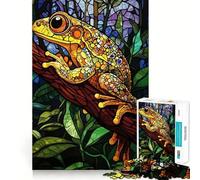 Grenouille en vitrail Puzzle de 1000 pièces pour Adolescents Jouet cognitif et de Loisirs Doux Assemblage de Motifs Pièce d'art 38x52cm