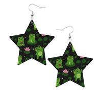 Grenouille Et Lotus Adorables Boucles D'Oreilles En Cuir Double Face Boucles D'Oreilles Légères Boucle D'Oreille Pour Fête Des Mères Décorations Femme