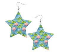 Grenouille Et Lotus Boucles D'Oreilles En Cuir Légères Boucles D'Oreilles Double Face Boucle D'Oreille Pour Femme Quotidien Décorations