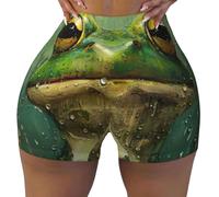 Grenouille et Pluie Imprimé Flexible Élastique Confortable Gym Shorts Taille Haute Contour Exercice Course, Noir , XL