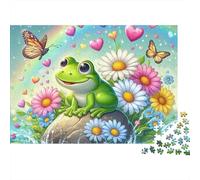 Grenouille Fleurs Puzzle 1000 Pièces Puzzle pour Adultes Nature Printemps Détente Décoration Cadeau Original 38x26cm/1000pcs